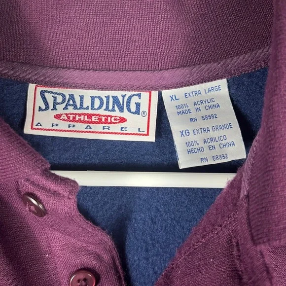 Spalding Polo Sweatshirt Mens XL Burgundy Navy Blue Colorblock Vintage Athletic - Picture 3 of 7
